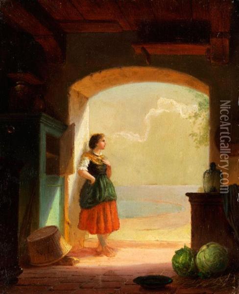 Junges Madchen Am Toreingang Oil Painting - Wilhelm Lichtenheld
