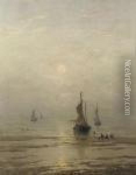 The Return Of The Fleet At Sunset, Scheveningen Oil Painting - Hendrik Willem Mesdag