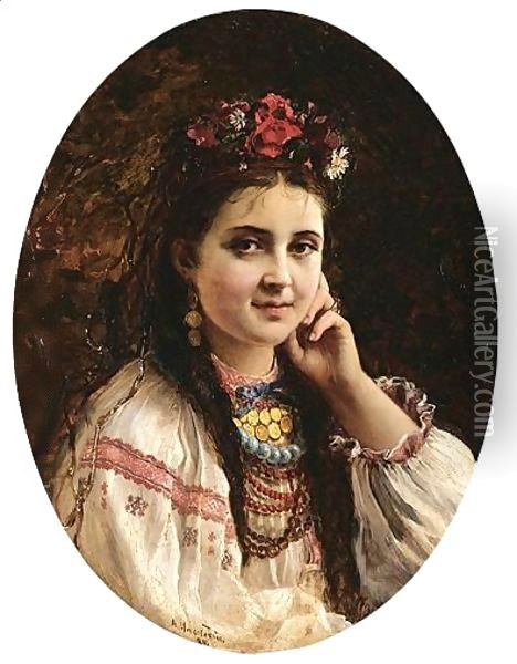 Young Russian Beauty Oil Painting - Konstantin Egorovich Egorovich Makovsky