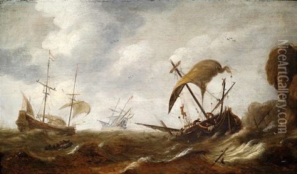 Segelschiffe In Sturmischer See An Einer Felsenkuste Oil Painting - Bonaventura Peeters the Elder