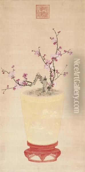 Plum Blossoms Oil Painting - Dowager Empress Cixi