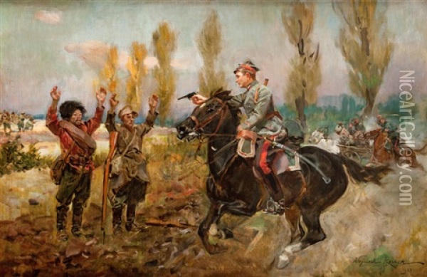 Wziecie Bolszewikow W Niewole Oil Painting - Woiciech (Aldabert) Ritter von Kossak