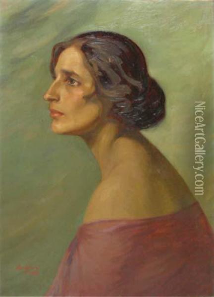 Profil De Femeie Oil Painting - Petru Bulgaras