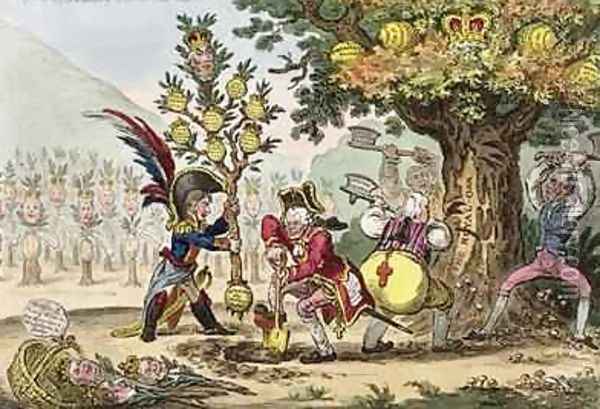 The New Dynasty or The Little Corsican Gardiner planting a Royal Pippin Tree Oil Painting - James Gillray