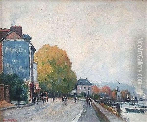 Promenade En Bord De Seine Oil Painting - Narcisse Guilbert