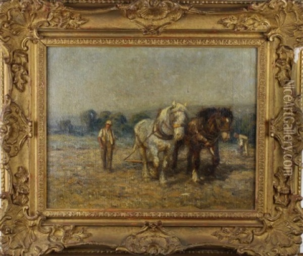 A Figure With Livestock On The Beach Oil Painting - Harold Joseph Swanwick