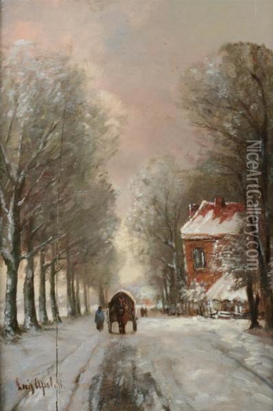 Winter Scene With Horse Drawn Carriage Oil Painting - Louis Apol
