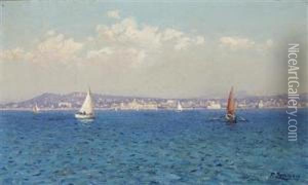View Of The French Riviera Oil Painting - Fausto Zonaro