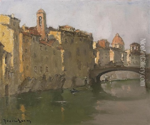 Le Pont De La Sainte Trinite A Florence Oil Painting - Louis Marie Desire-Lucas