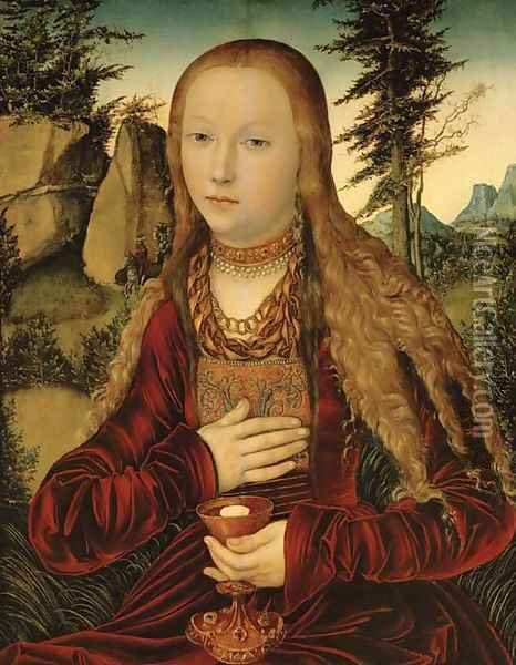 St. Barbara in a wooded landscape Oil Painting - Lucas The Elder Cranach