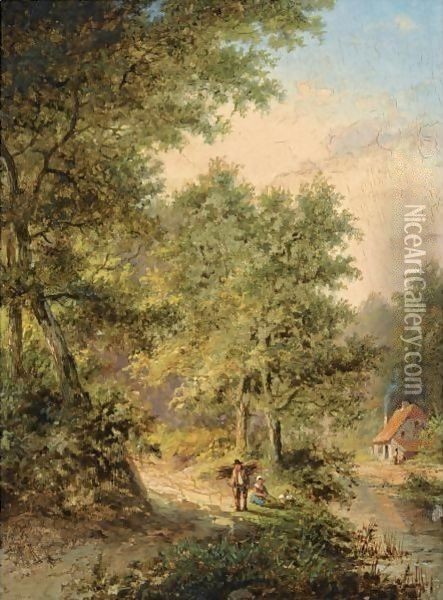 Travellers On A Forest Path Oil Painting - Jan Evert Morel