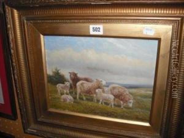 Sheep Grazing In A Landscape Oil Painting - William Vivian Tippet