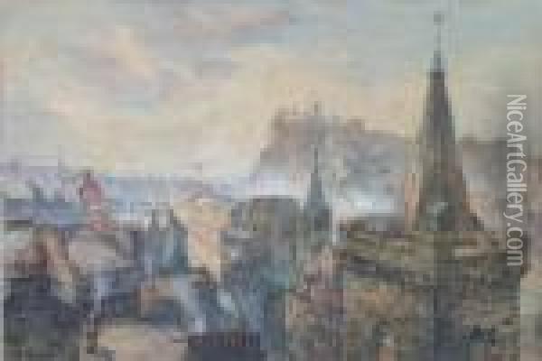 Edinburgh Castle And The City Skyline Oil Painting - James Scott Kinnear
