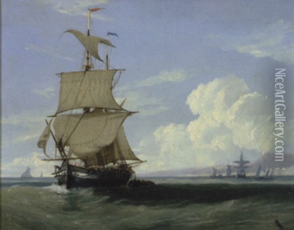 Shipping Off The Coast Oil Painting - Sir George Chambers