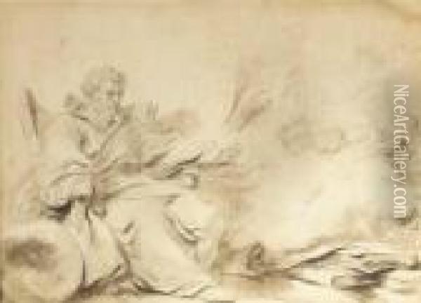 Le Songe De Plutarque: Un Homme Assis En Robe De Chambre Devant Unenuee Oil Painting - Jean-Honore Fragonard