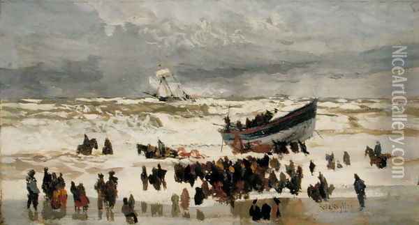 The Launch of the Life Boat Oil Painting - William Lionel Wyllie