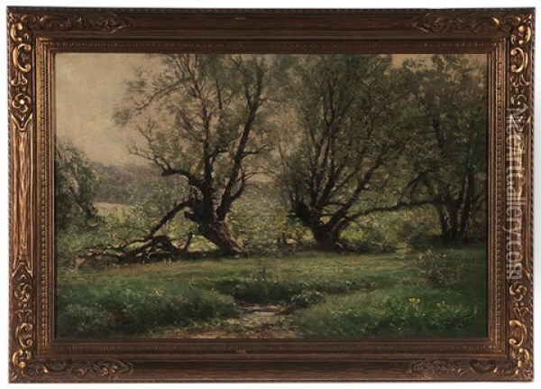 Trees On A River Bank Oil Painting - Carl Philipp Weber