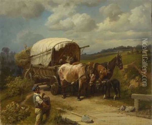 Pferdegespann Am Wegesrand Oil Painting - Pavel Osipovich Kovalevsky