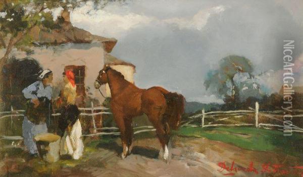Figure A Cavallo Oil Painting - Alfredo Del Sordo