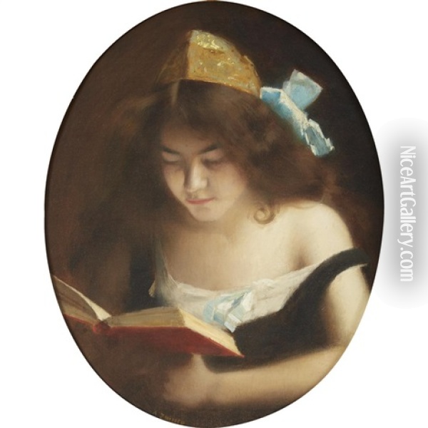 Girl Reading Oil Painting - Marie Augustin Zwiller