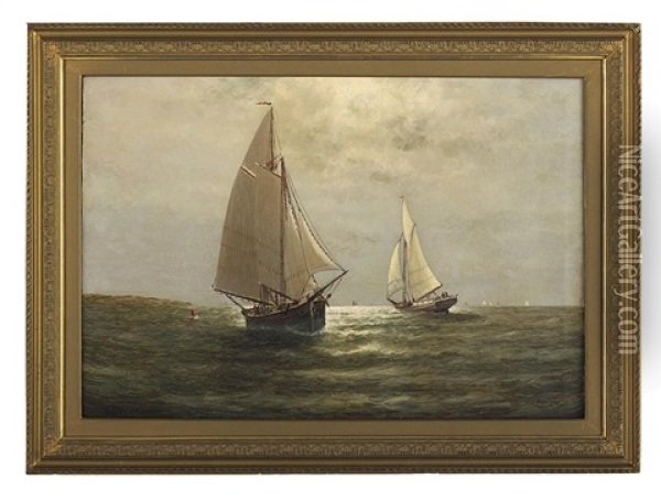 Sailboats Off The Coastline Oil Painting - Elbridge Wesley Webber
