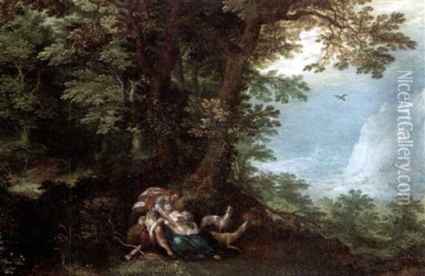An Extensive Wooded Landscape With Cephalus And Procris Oil Painting - Denis van Alsloot