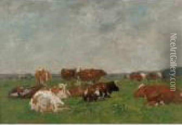 Vaches A La Paturage Oil Painting - Eugene Boudin