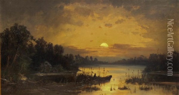 Moonrise On Sacremento, California Oil Painting - Frederick Ferdinand Schafer