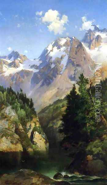 A Rocky Mountain Peak, Idaho Territory Oil Painting - John Ferguson Weir