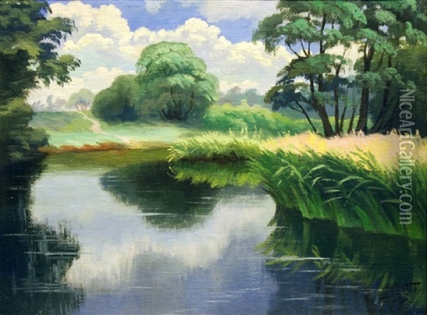 Reflection In Lake Oil Painting - Hugo Karlis Grotuss