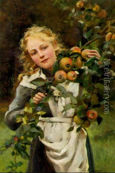 Picking Peaches Oil Painting - Leo A. Malempre
