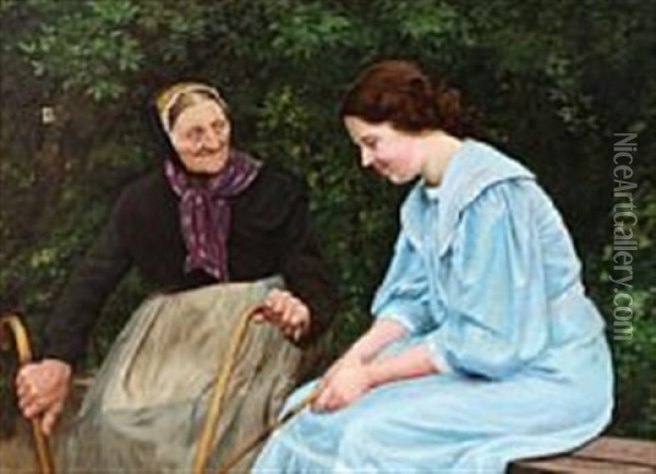Two Ladies Chatting Oil Painting - Emilie (Caroline E.) Mundt