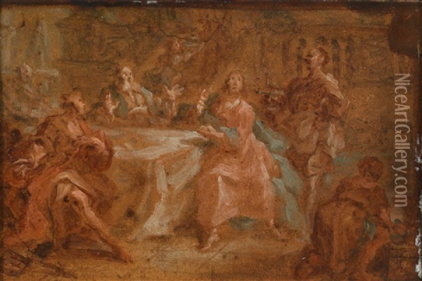 Das Emmausmahl (sketch) Oil Painting - Giovanni Antonio Pellegrini
