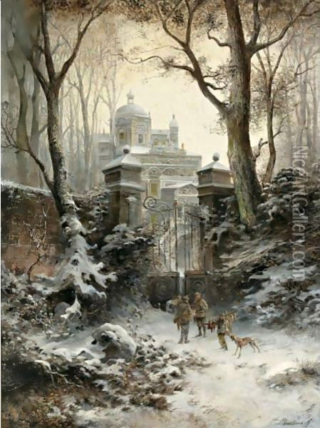 Hunters Returning To Their Palace In Winter Oil Painting - E. Lermontoff