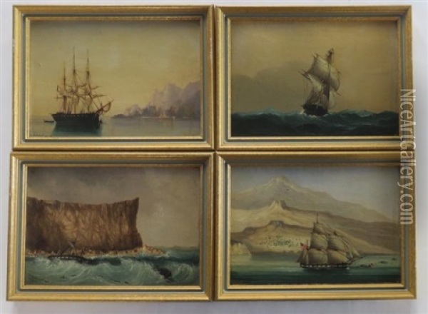 Lot Of 4 Marine Paintings Oil Painting - Cheri Francois Marguerite Dubreuil