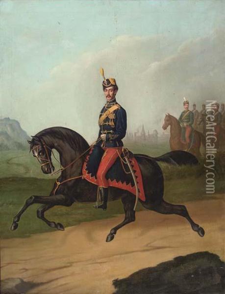 Portrait Of A Rumanian Cavalry Officer Oil Painting - Constantine Lecca