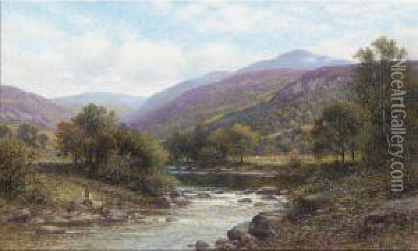 Pont Y Gyfing, Capel Curig, North Wales Oil Painting - Alfred I Glendening