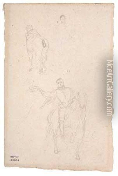 Double-sided Drawing With Studies Of Male And Female Figures And Horses Oil Painting - Edgar Degas