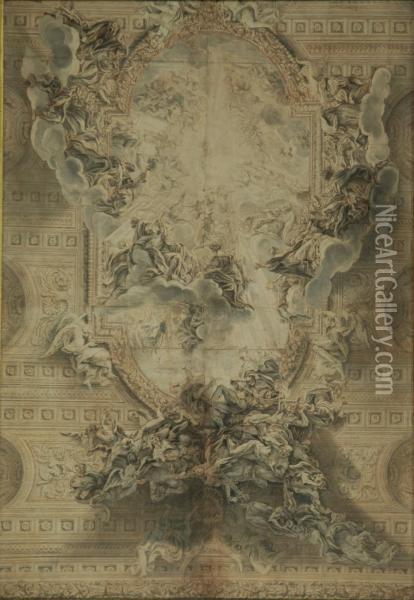 La Cupola Della Chiesa Del Ges A Roma Oil Painting - Giovanni Battista (Baciccio) Gaulli