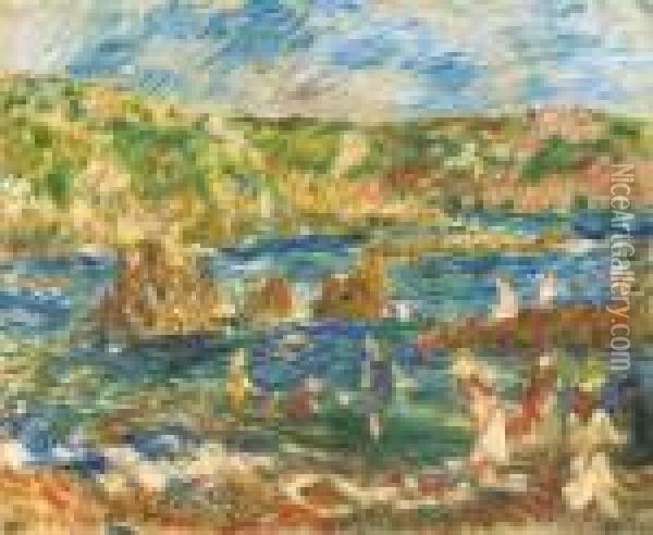 Enfants Sur La Plage Guernsey Oil Painting - Pierre Auguste Renoir