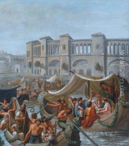 Una Festa Sulla Ripa Massima Nella Roma Antica Oil Painting - Carlo Ademollo