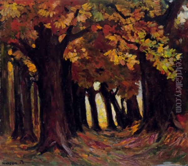 Waldweg Im Herbst Oil Painting - Artur Nikodem
