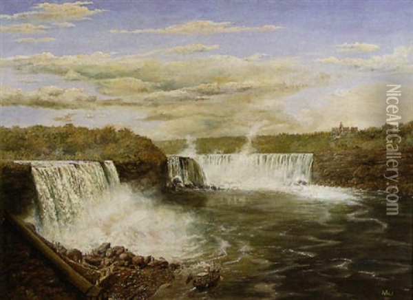 Niagara Falls With Steam Boat And Surrounding Landscape Oil Painting - William Coventry Wall