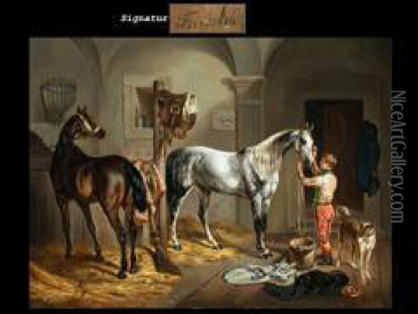 Im Pferdestall Oil Painting - Gustav Adolf Friedrich