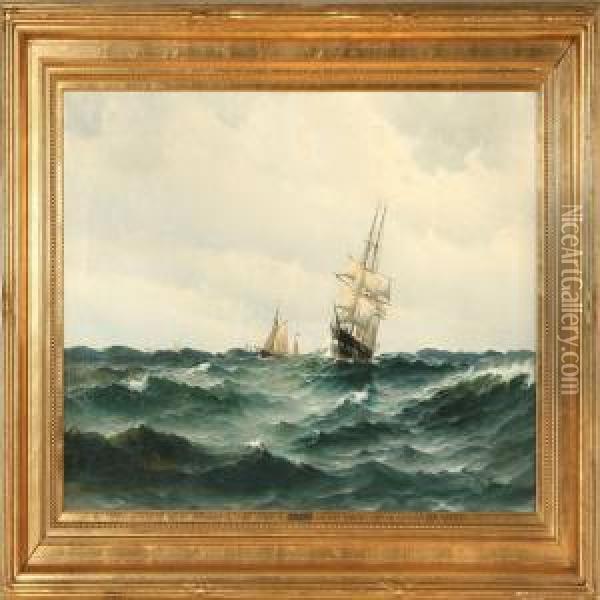 Marine With The Frigatejylland On Open Sea Oil Painting - Vilhelm Bille