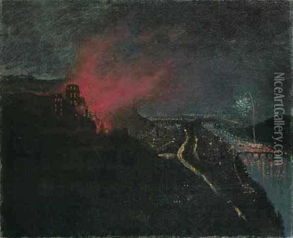 Nachtliches Heidelberg Mit Feuerwerk Oil Painting - Emil Orlik
