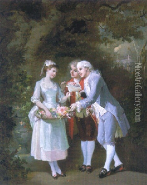 The Flower Girl Oil Painting - Francois-Louis Lanfant