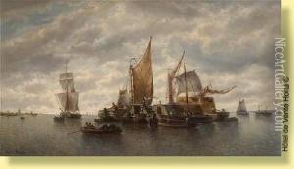 Rassemblement De Barges Dans Un Estuaire Oil Painting - Auguste Henri Musin
