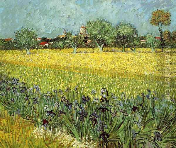 View Of Arles With Irises In The Foreground Oil Painting - Vincent Van Gogh