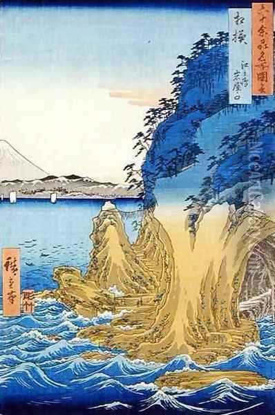 Caves at Enoshima Sagami Province Oil Painting - Utagawa or Ando Hiroshige